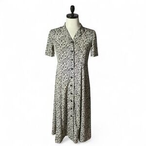 Leslie Fay Dresses Petite Floral Print Button Front Midi‎ Dress Women's Size 6P